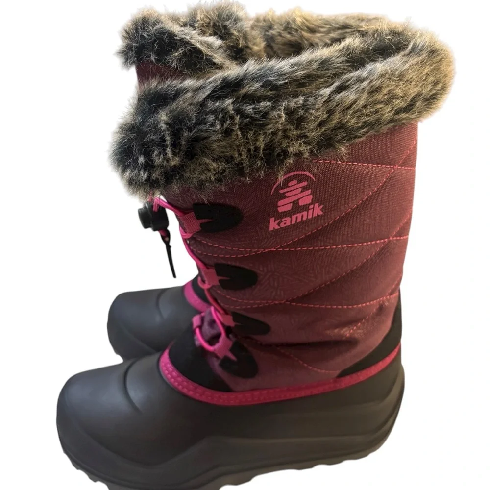 Kamik Girl’s Fur-Lined Vegan Winter Snow Outdoor Boots - Black and Pink Size 4 - Picture 3 of 9